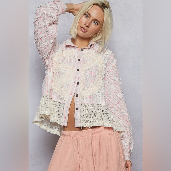 POL Women's Pink and Cream Button Down Shirt - Picture 1 of 4